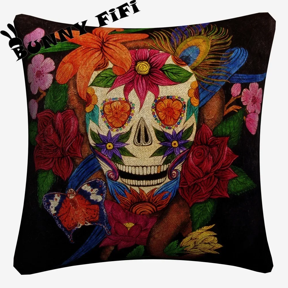 Skull Flower Abstract Cushion Covers DIY Decorative Square Throw Pillow Cover Chair Sofa Seat Car Cotton Linen Pillowcase Soft | Дом и сад