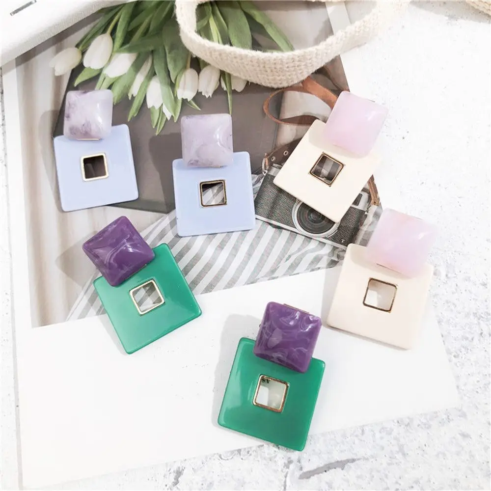 Fashion New Design Square Resin Drop Earrings Women Casual Statement Big Acrylic Dangle Trendy Party Jewelry | Украшения и