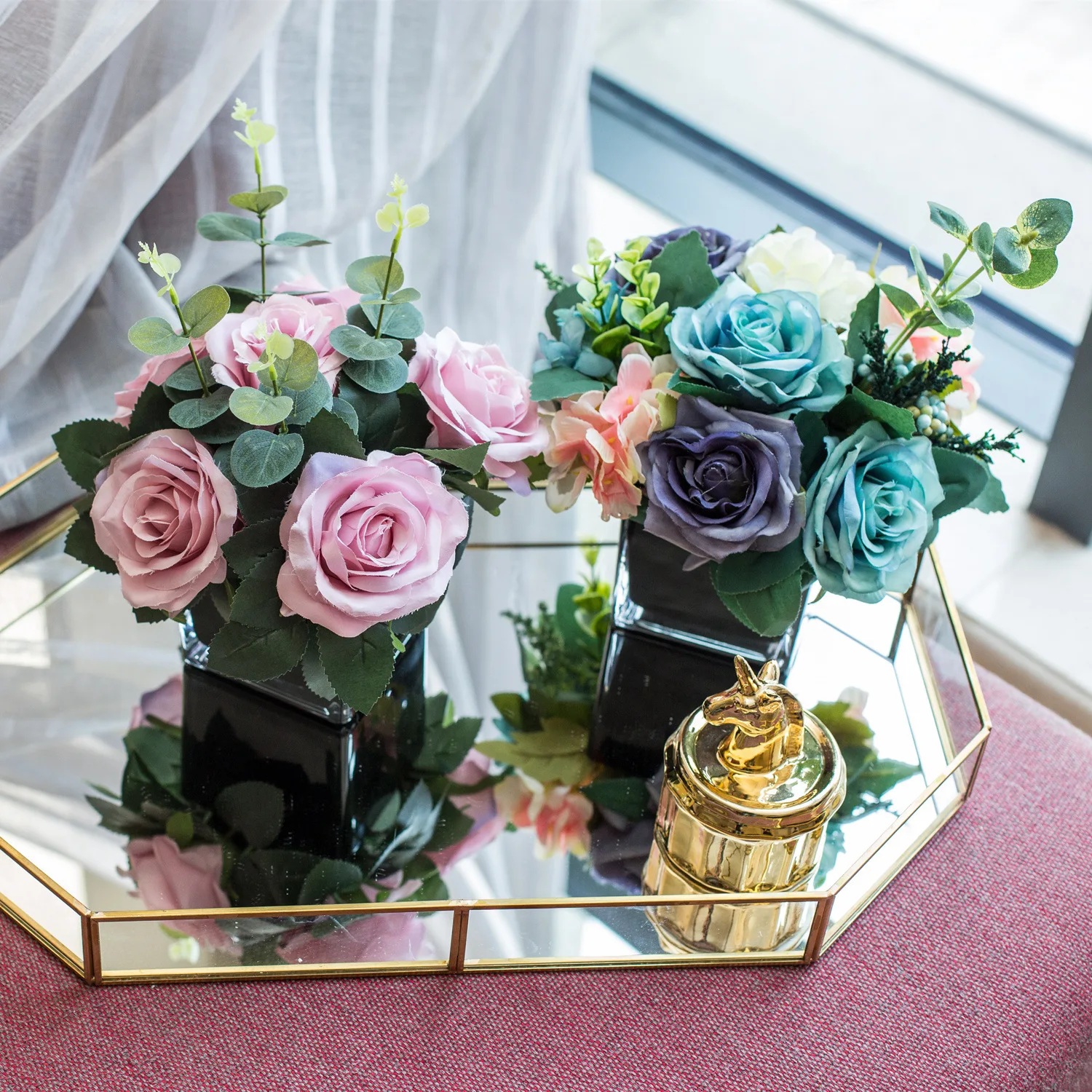 Originality Hydrangea Artificial Flowers Glass Vase Goods Of Furniture For Display Rather Than Use Simulation Flower Suit | Дом и сад