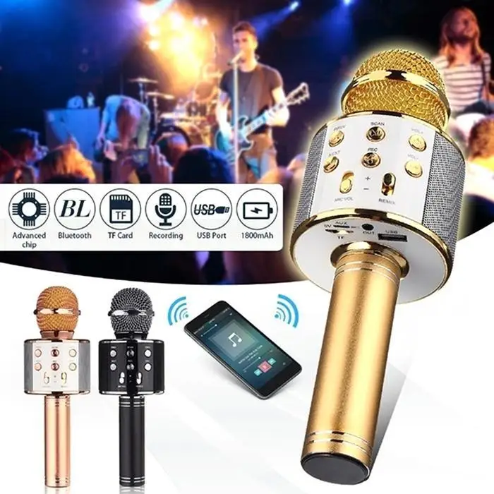 Модный Bluetooth беспроводной светящийся микрофон WS858L караоке динамик микрофона