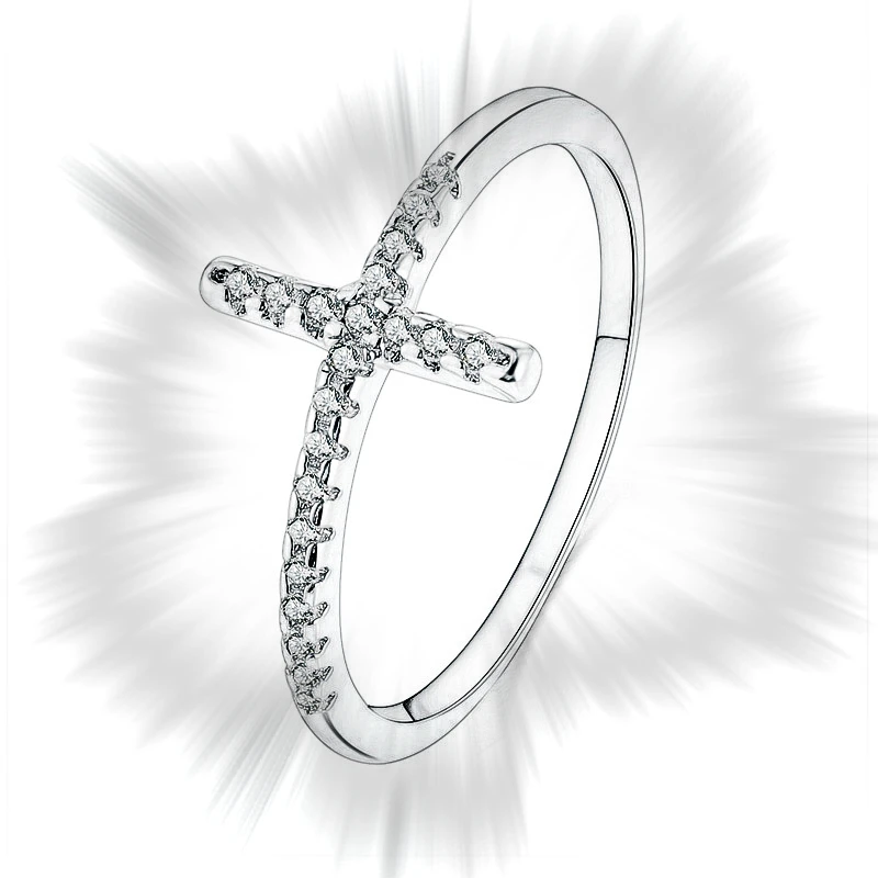 Кольца Belief Cross с белым циркониевым камнем для женщин Подарочные ювелирные