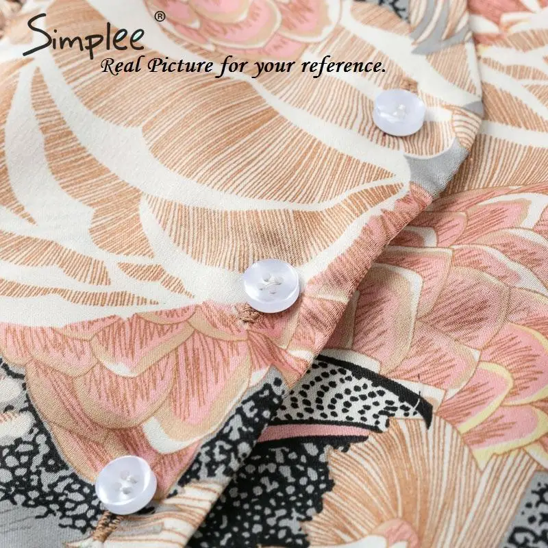 Simplee Elegant floral print women short shirt dress V neck long sleeve ruffle satin vestidos Spring casual plus size sundress | Женская