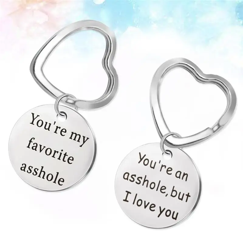 2Pcs/Pack Creative Couple Keychains Lettering Stainless Steel Heart Shape Key Rings Auto Car Keys Chain for Boyfriend Lovers | Автомобили
