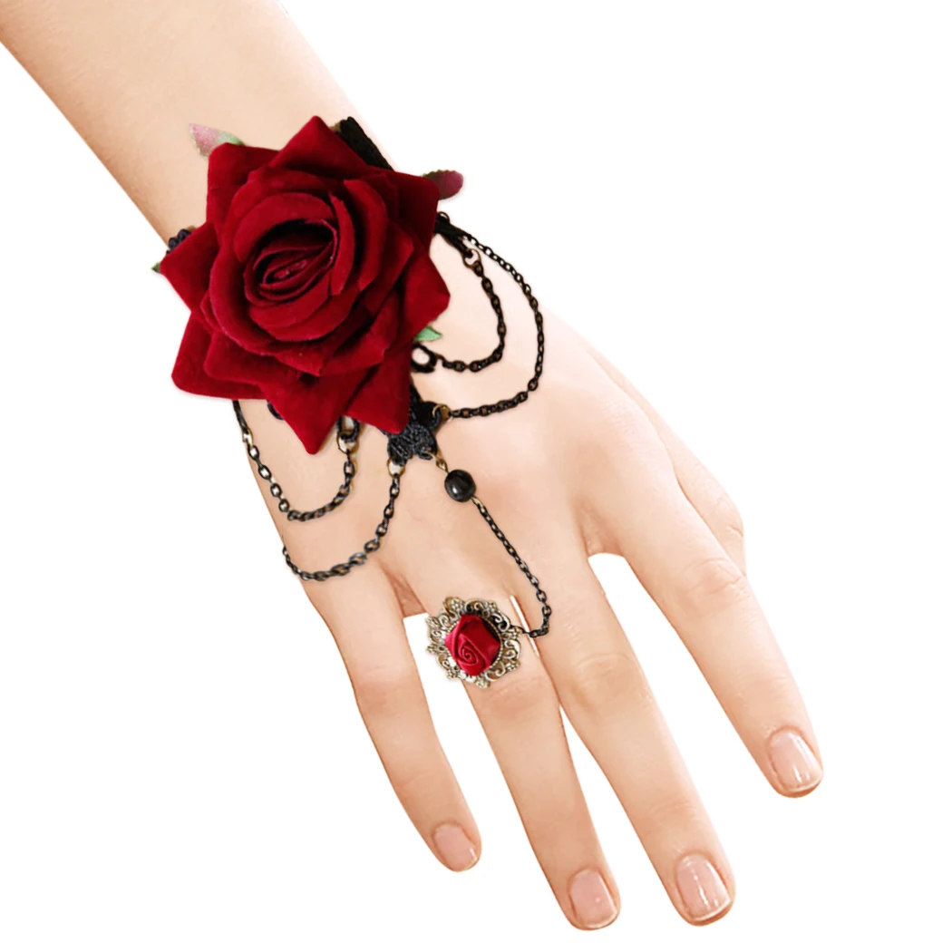 Женская винтажная цепочка на палец Готическая с подвеской в виде розы вечерние