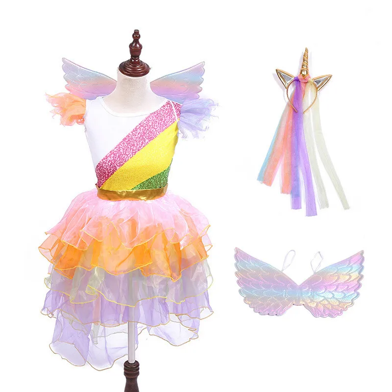 Радужное платье с единорогом для девочек Детский костюм единорога детская