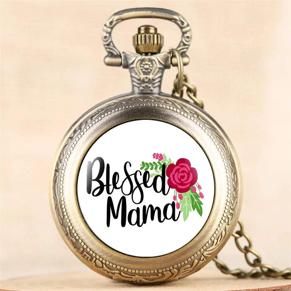 Винтажные женские кварцевые карманные часы Blessed Mama дизайн ожерелье бронзовая