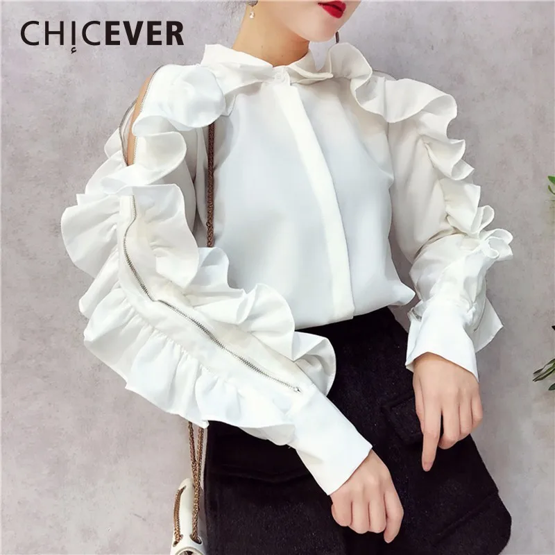 Женская футболка с открытыми плечами CHICEVER Весенняя облегающая на молнии