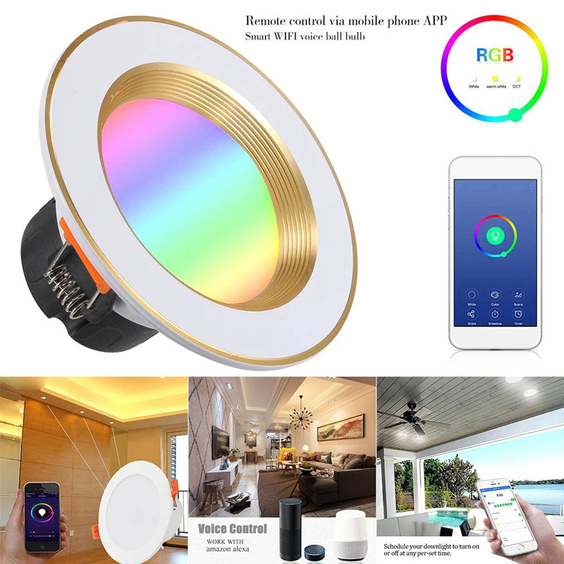 

Round Colorful 7W RGB+W Led spotlight, open-hole light, 3-inch Recessed ceiling spotlight, mobile phone controlled WiFi control