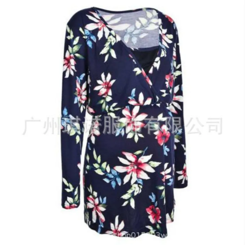 Новое платье для беременных с рисунком длинным рукавом цвет кормления грудью