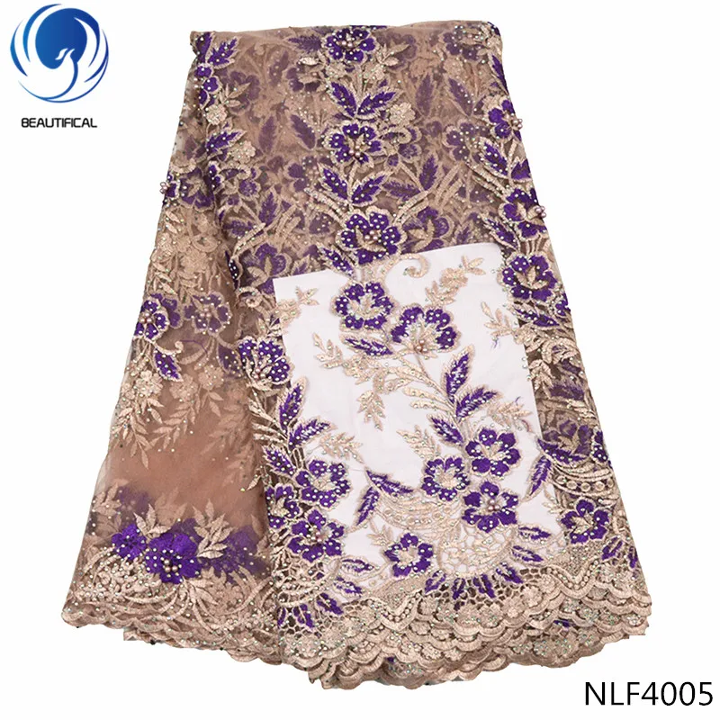 

BEAUTIFICAL French tull stones lace fabric african tulle net beads lace 5 yards new lace fabric NLF40