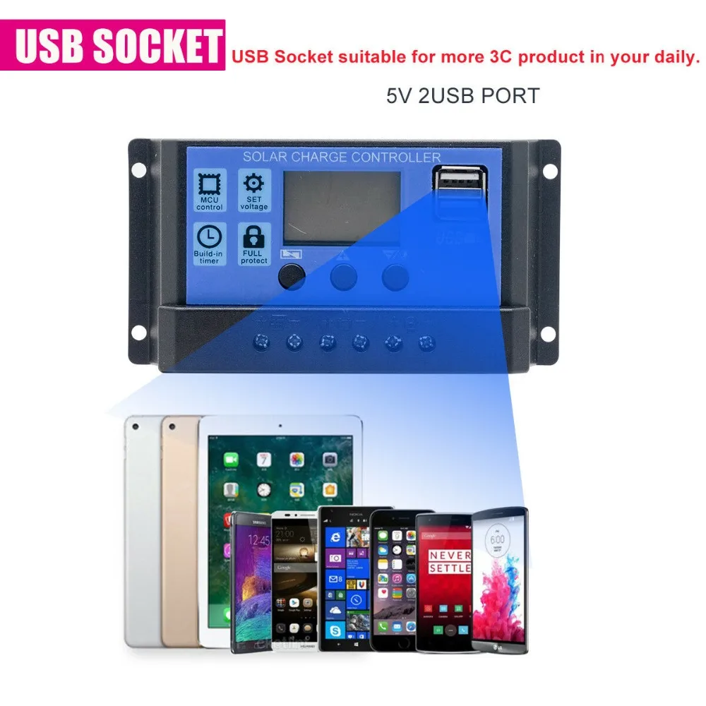 ШИМ Регулятор солнечной панели с ЖК дисплеем контроллер заряда и таймер