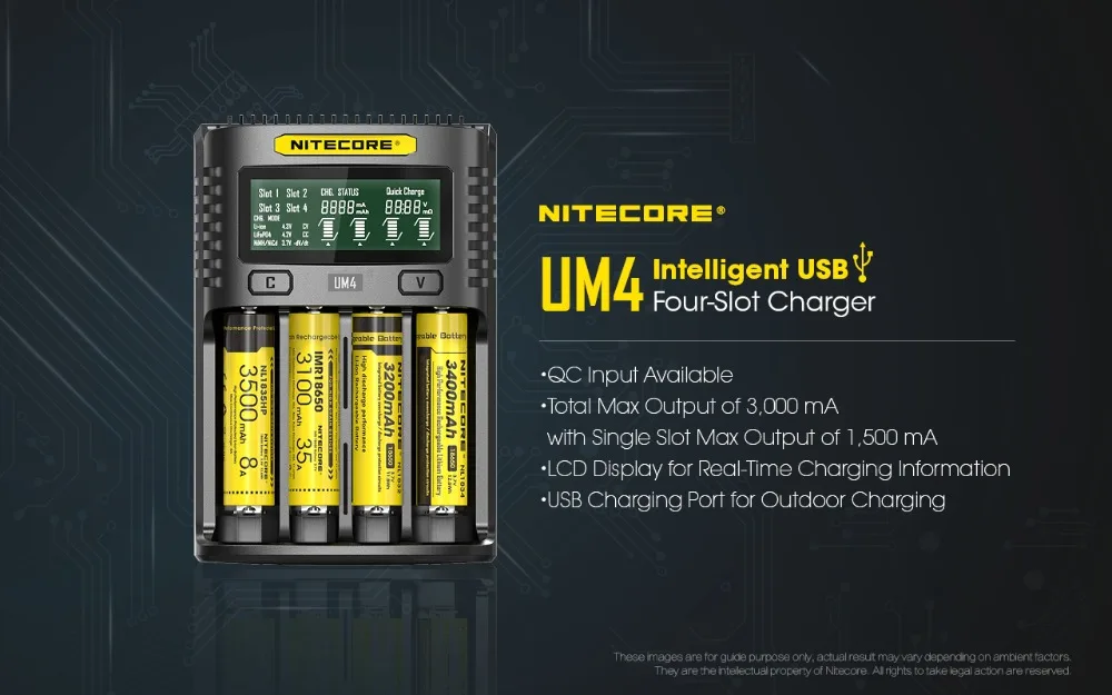 Интеллектуальное зарядное устройство NITECORE UM4 с 4 слотами USB ЖК дисплей доступны