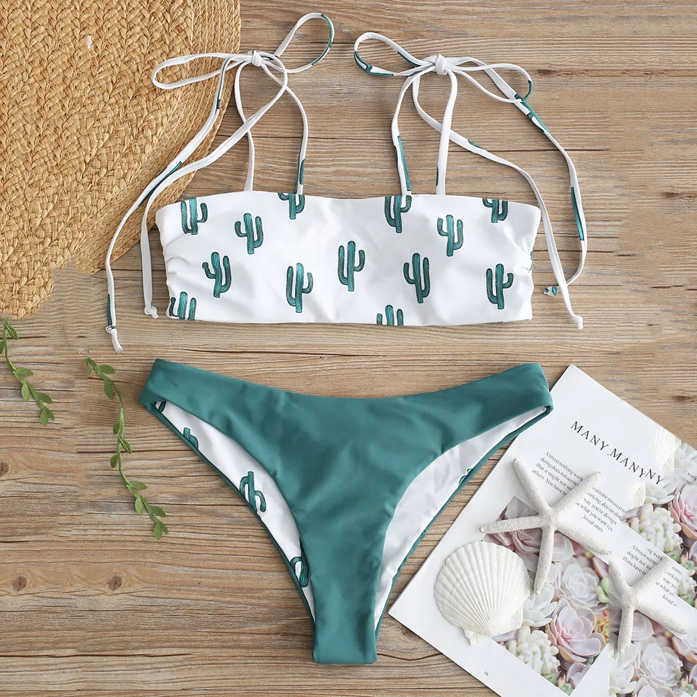 ZAFUL Новый кактус галстук плечо купальный костюм с пуш ап бикини набор сексуальный