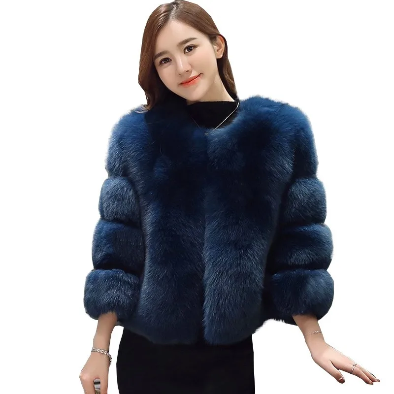 Blue Fashion Thick Warm Faux Fur Jacket 2018 New Winter Jacket Women Casual Large Size Imitation Fox Fur Coat Parka Female Ls228