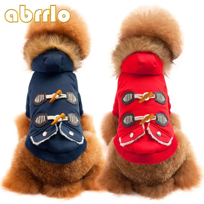 Abrrlo Dog Winter Clothes Horn Buckle Cotton Coat warm Hooded Pet Cat Parkas Small Yorkshire Dachshunds Costume SM L XL XXL |