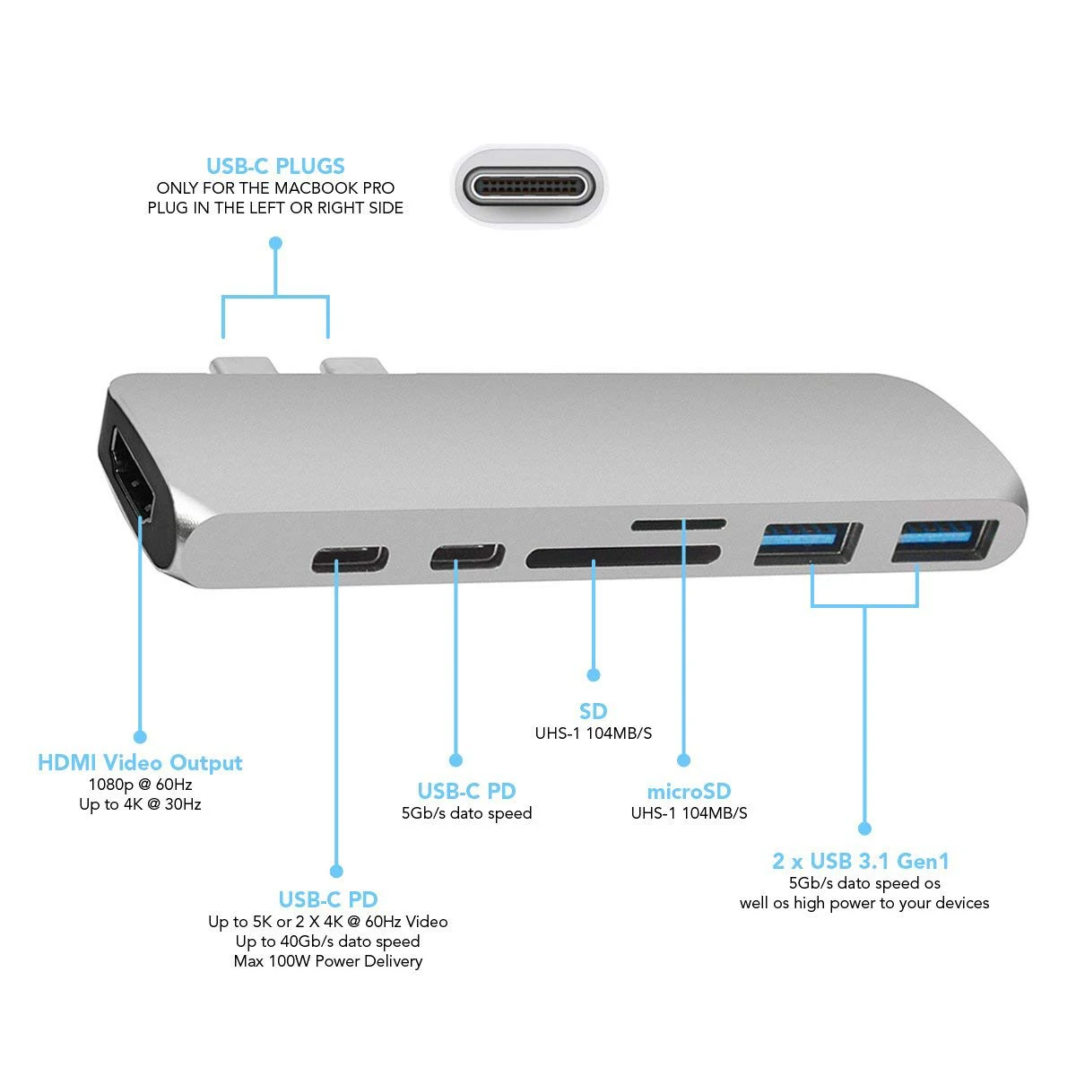 Usb type C концентратор адаптер с 4 K HDMI USB 3 0 порты SD/Micro SD кардридер Thunderbolt зарядное