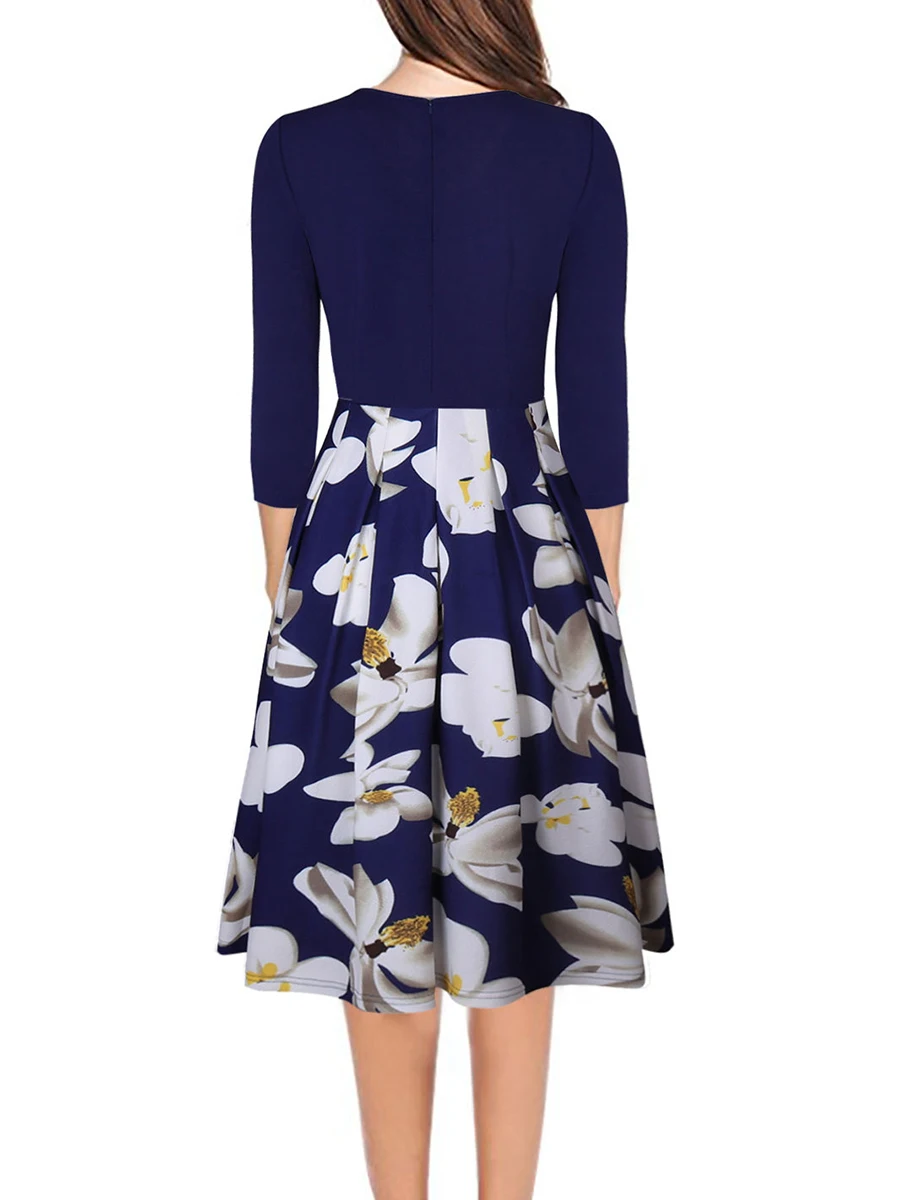 Women Ladies Elegant 3/4 Sleeve Floral V-neck Midi Dress Cocktail Party | Женская одежда