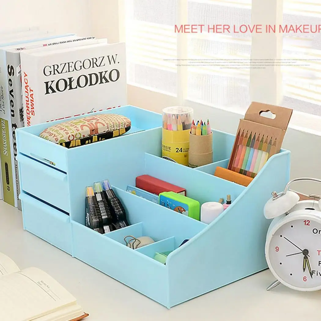 Настольный органайзер для макияжа коробка хранения косметики розовый