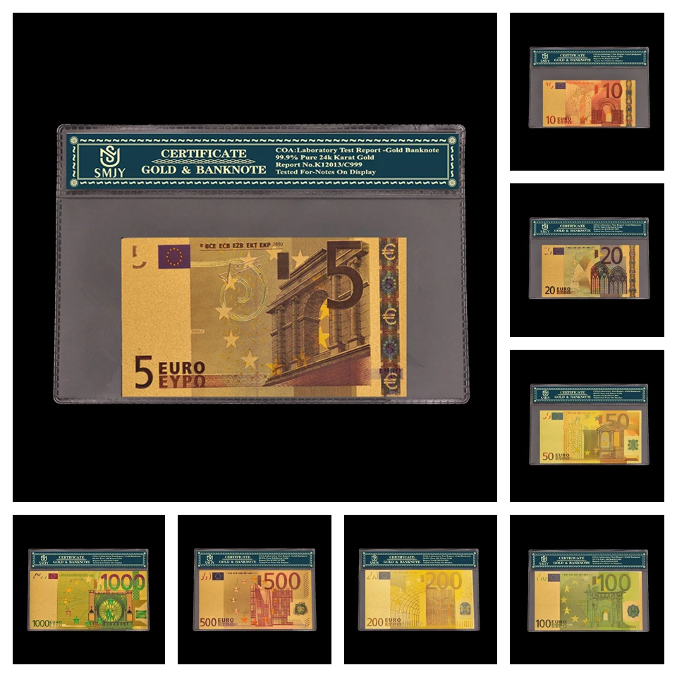 8 шт./лот европейские золотые банкноты Sets5.10.20.50.100.200.500.1000 евро бумажные деньги для