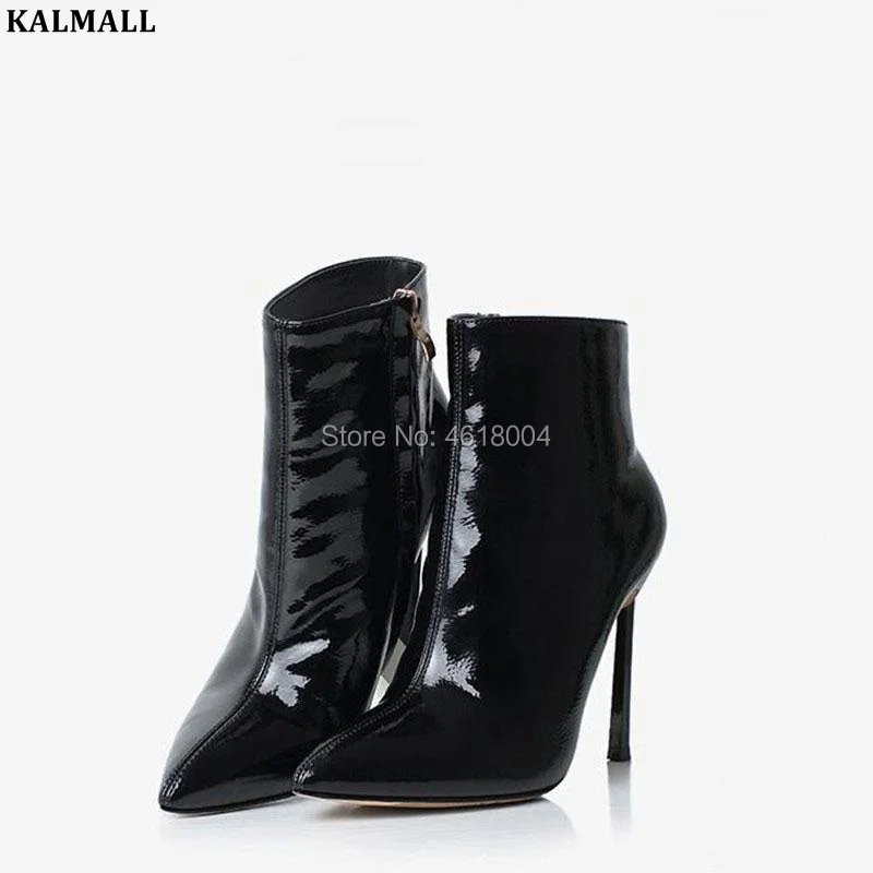 Женские ботильоны с острым носком на высоком каблуке молнией сбоку | Обувь