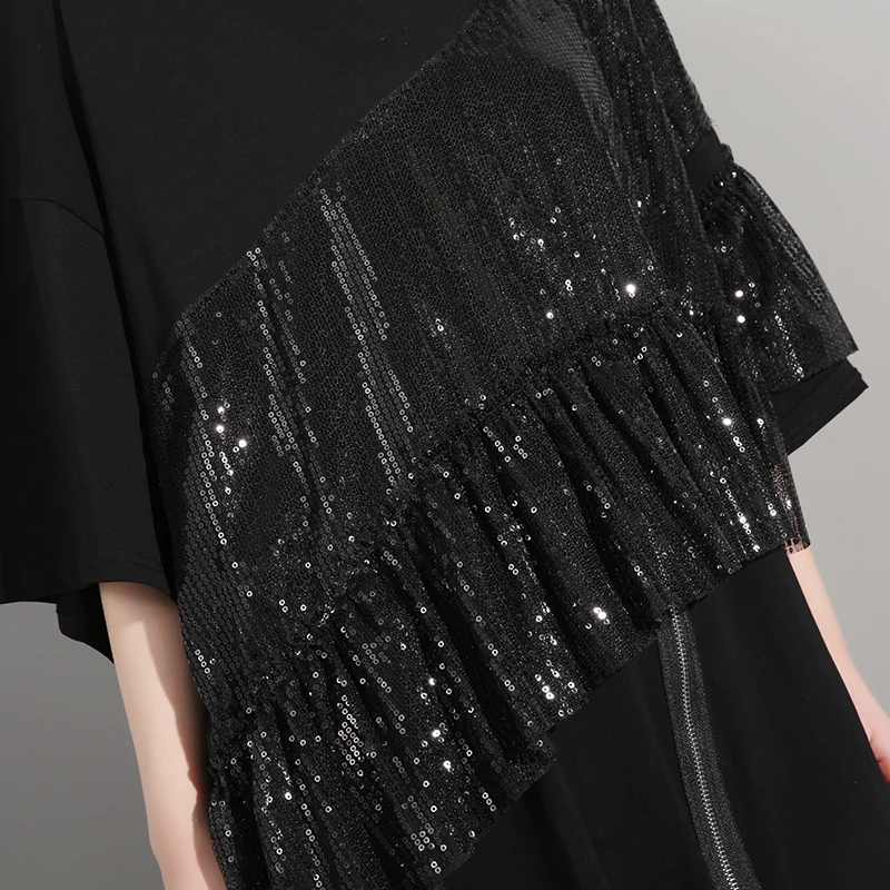 Женское платье-футболка с круглым вырезом DEAT черное платье рукавами три четверти