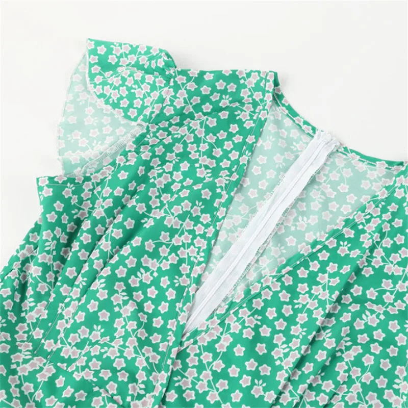 Женское пляжное платье с цветочным принтом коротким рукавом и оборками|Женские