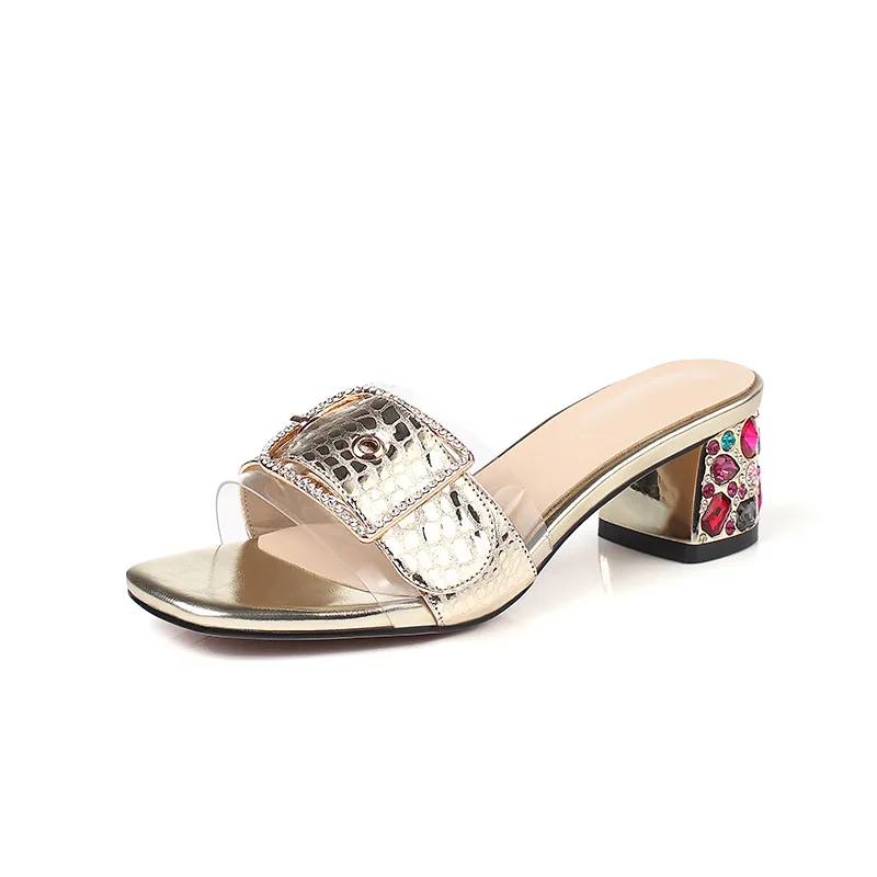 

Moraima Snc 2019 New Fashion Woman April Slipper Series Colorful Crystal High Heels Lady Summer Shoes Beach/shopping Slides