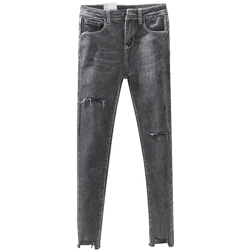 

High Waist Jeans For Women 2019 Spring Vintage Casual Strech Skinny Slim Fit Ripped Hole Ankle-Length Denim Pencil Pants