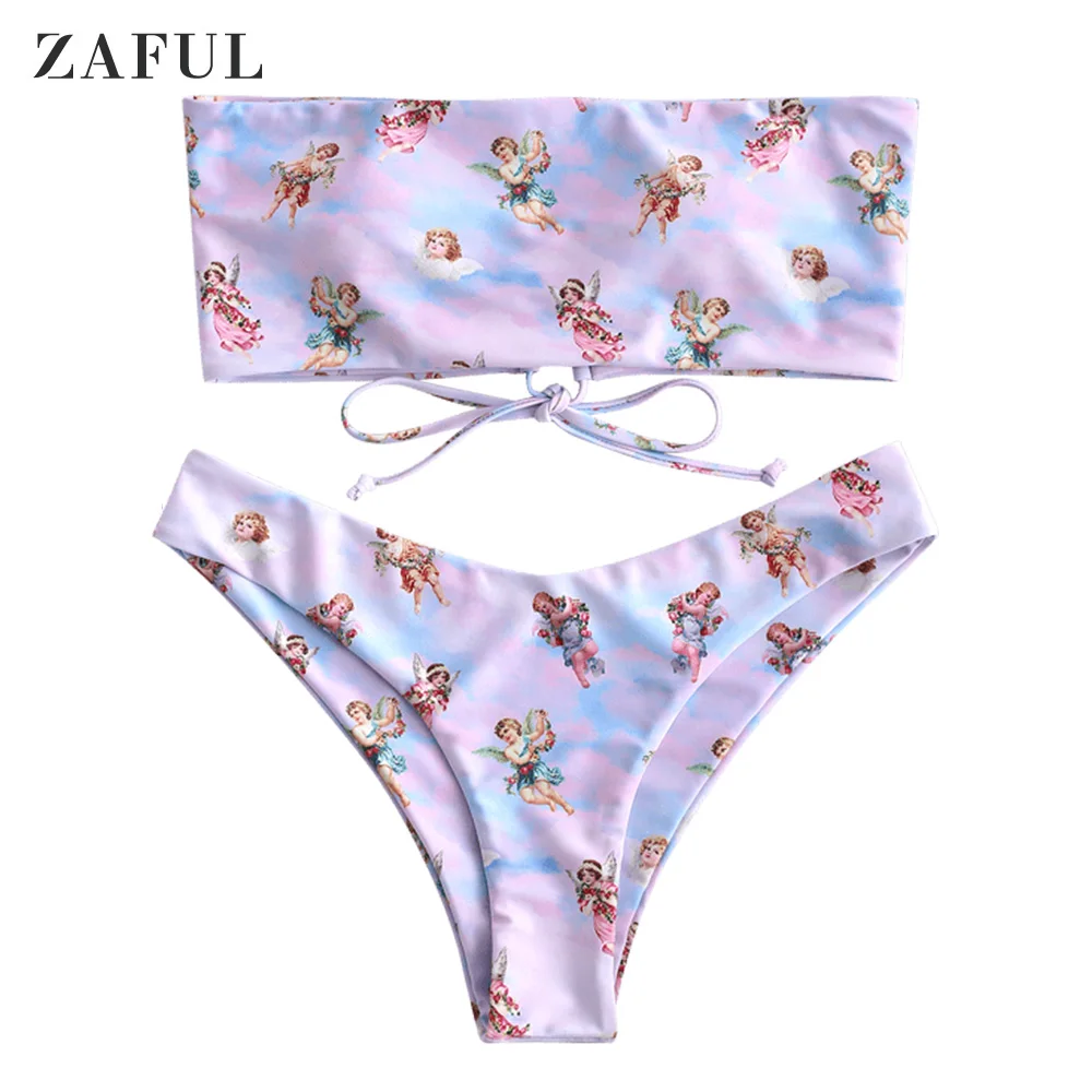 Женский купальник ZAFUL с цветочным принтом без бретелек пуш ап