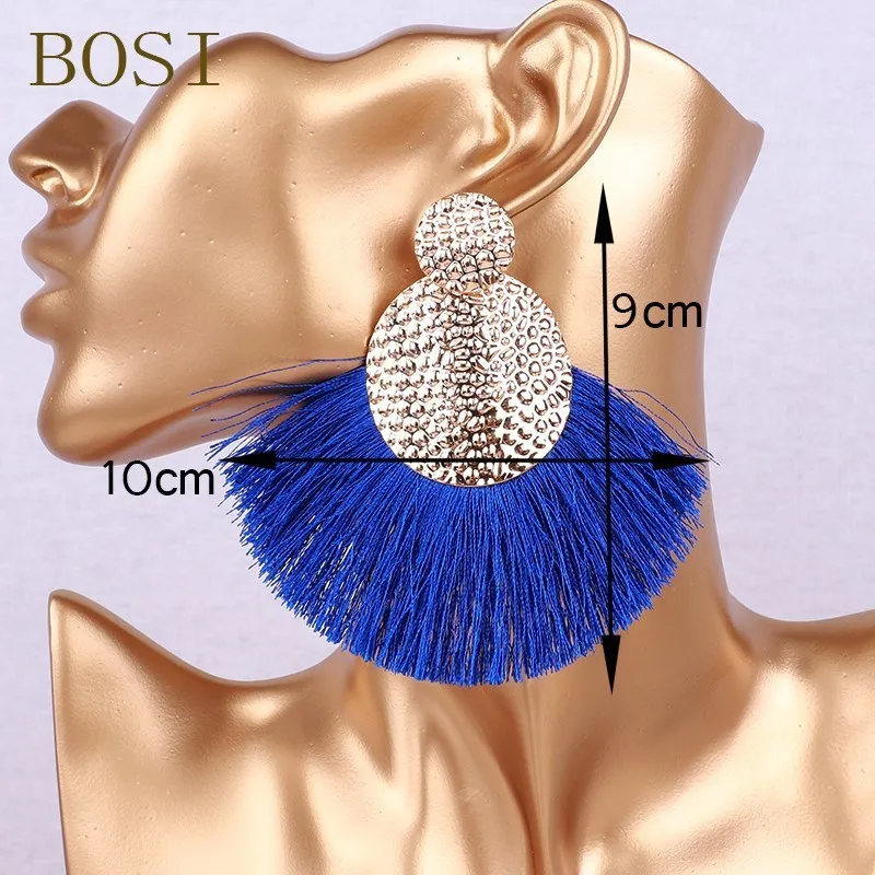 Женские богемные серьги с кисточками зеленые длинные ручной работы
