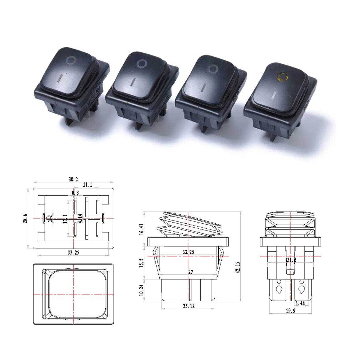 12V 4 контактный автомобиль кулисный переключатель черная крышка 22x30 мм
