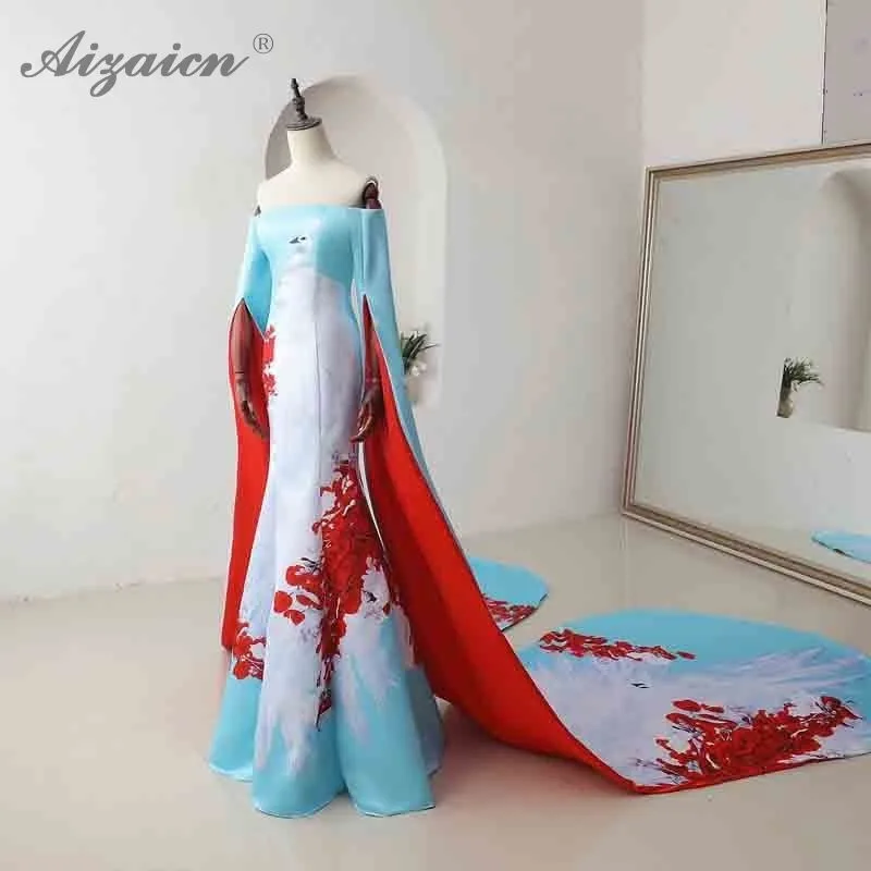 Модное платье на одно плечо Cheongsam длинный хвост кружево платья Qi Pao для женщин в