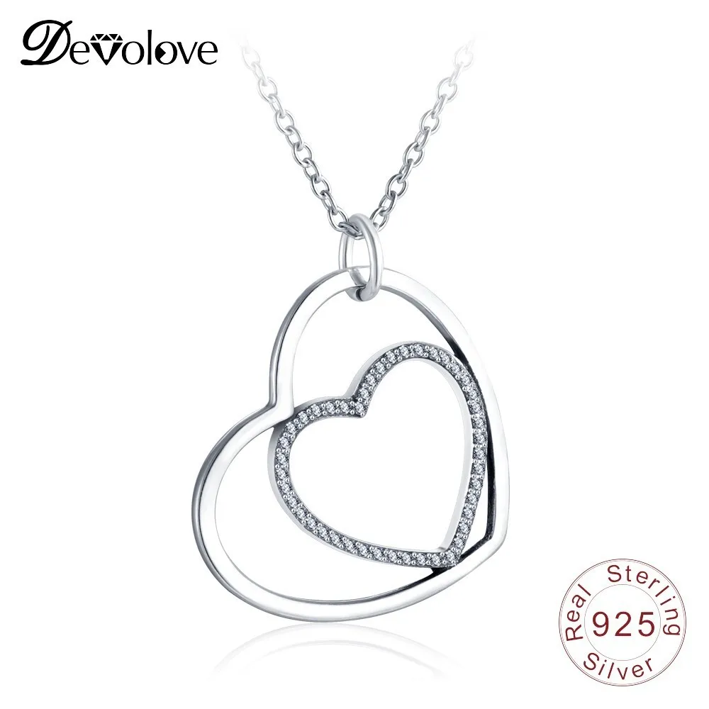 Devolove Новая серебряная подвеска двойное сердце ожерелье для любовной формы