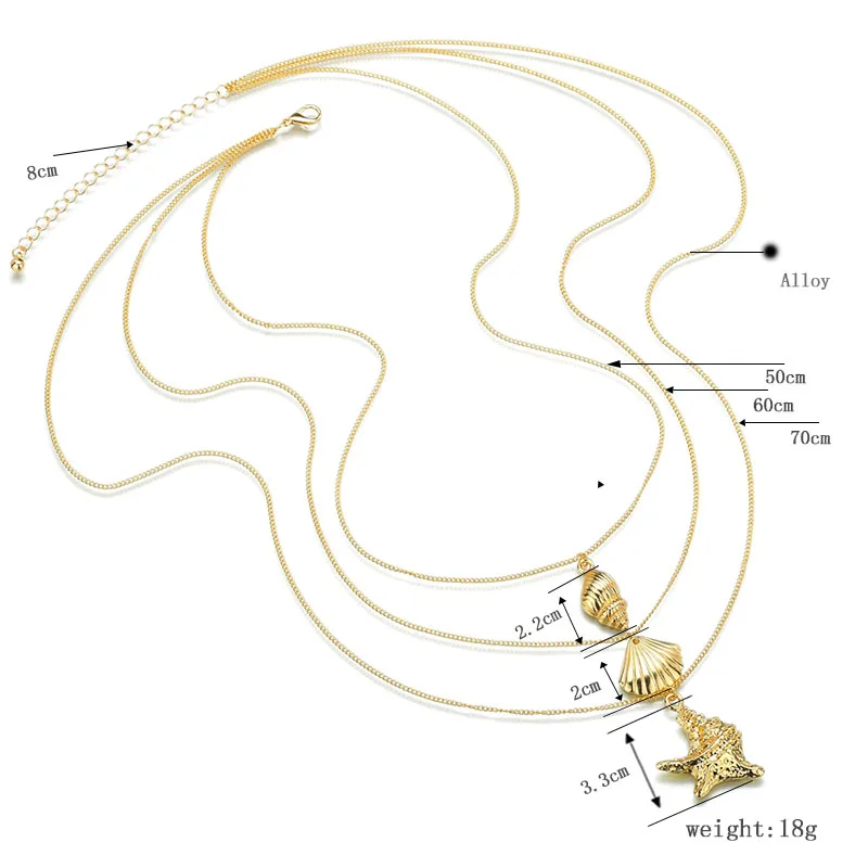 GEREIT 2019 ZA Multi Layered Shell Chokers Necklaces For Women Boho Statement Gold Color Chain Long Necklace Jewelry Accessories | Украшения