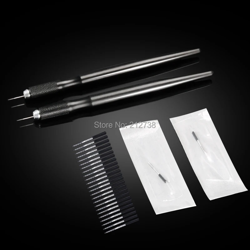 20 штук 3/5 Pin туман иглы + черный Tebori 3D ручка мануального татуажа бровей татуировки