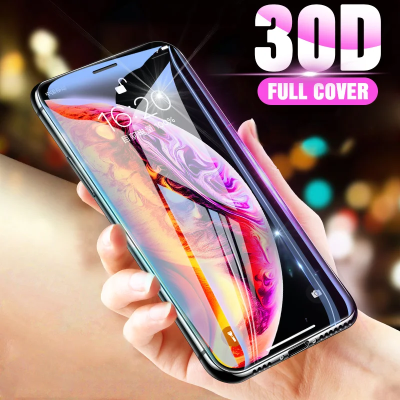 30D Защитное стекло для iPhone X XR XS MAX с изогнутыми краями полное покрытие 6 6S 7 8 Plus на