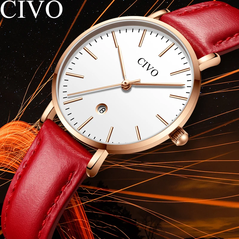 Женские кварцевые часы CIVO золотого цвета с ремешком на запястье 2019|Женские