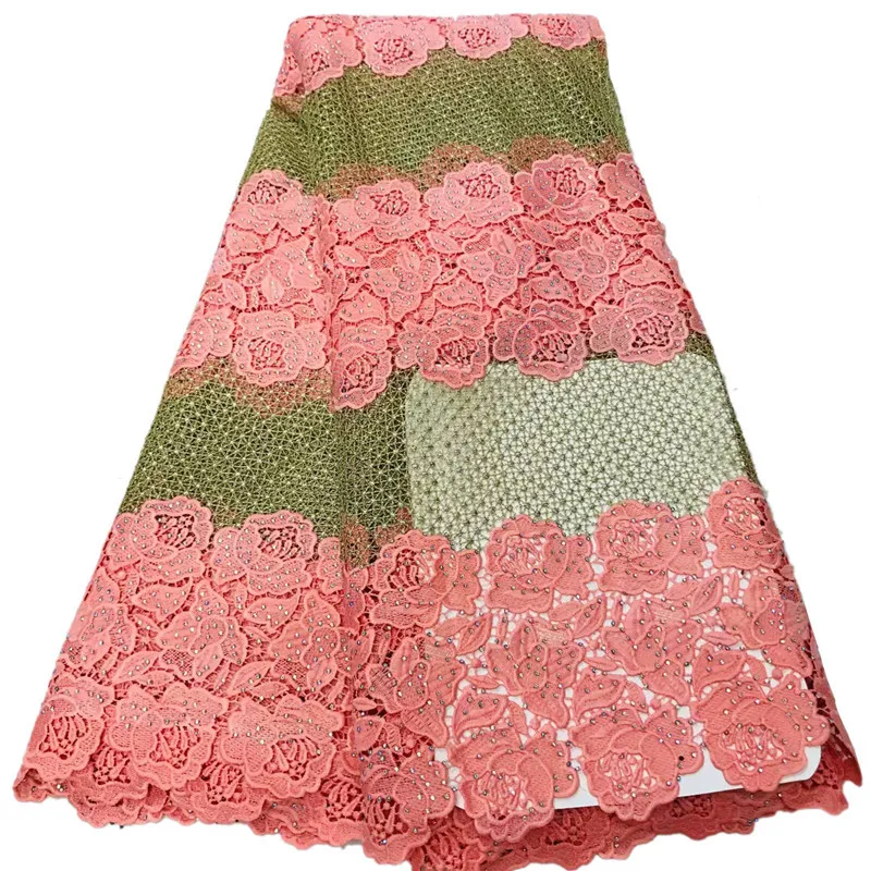 Double-colors design African cord guipure lace fabric with stones 2W78 High quality Latest Water soluble Chemical Lace Fabric | Дом и сад
