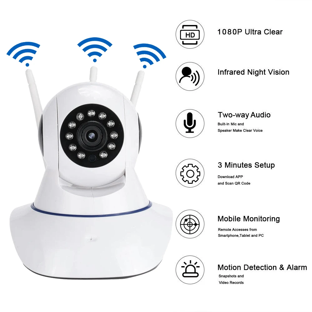Камера видеонаблюдения HD 1080P 3 6 мм 2 МП IP беспроводная Wi-Fi PTZ Радионяня |