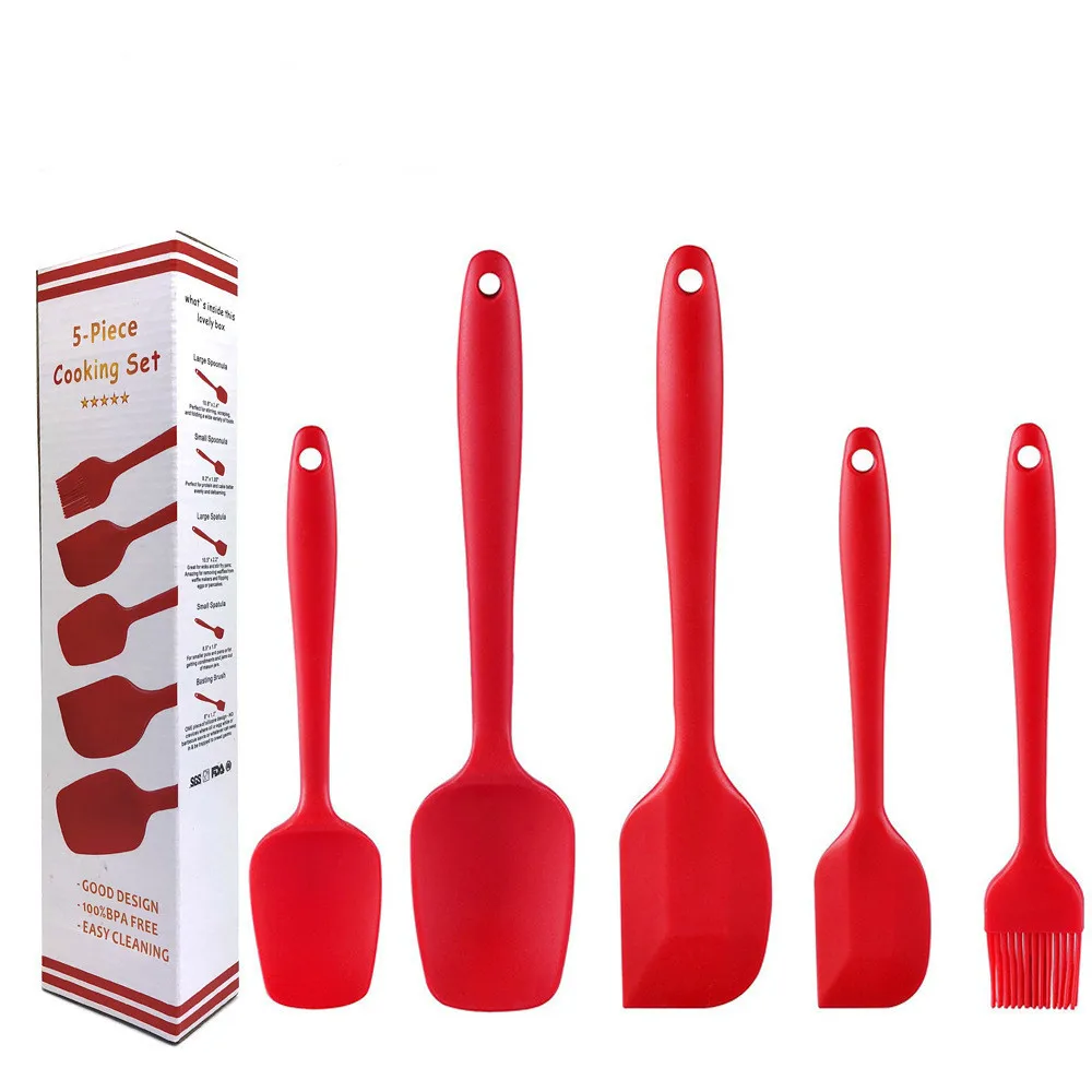 

5 Piece Spatula Set - Colorful Silicone Rubber Baking Spatulas Nonstick Heat Resistant Free Dishwasher Safe