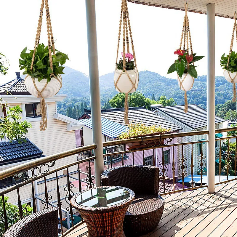 4 шт Подвеска для растений из макраме крытая наружная подвесная корзина