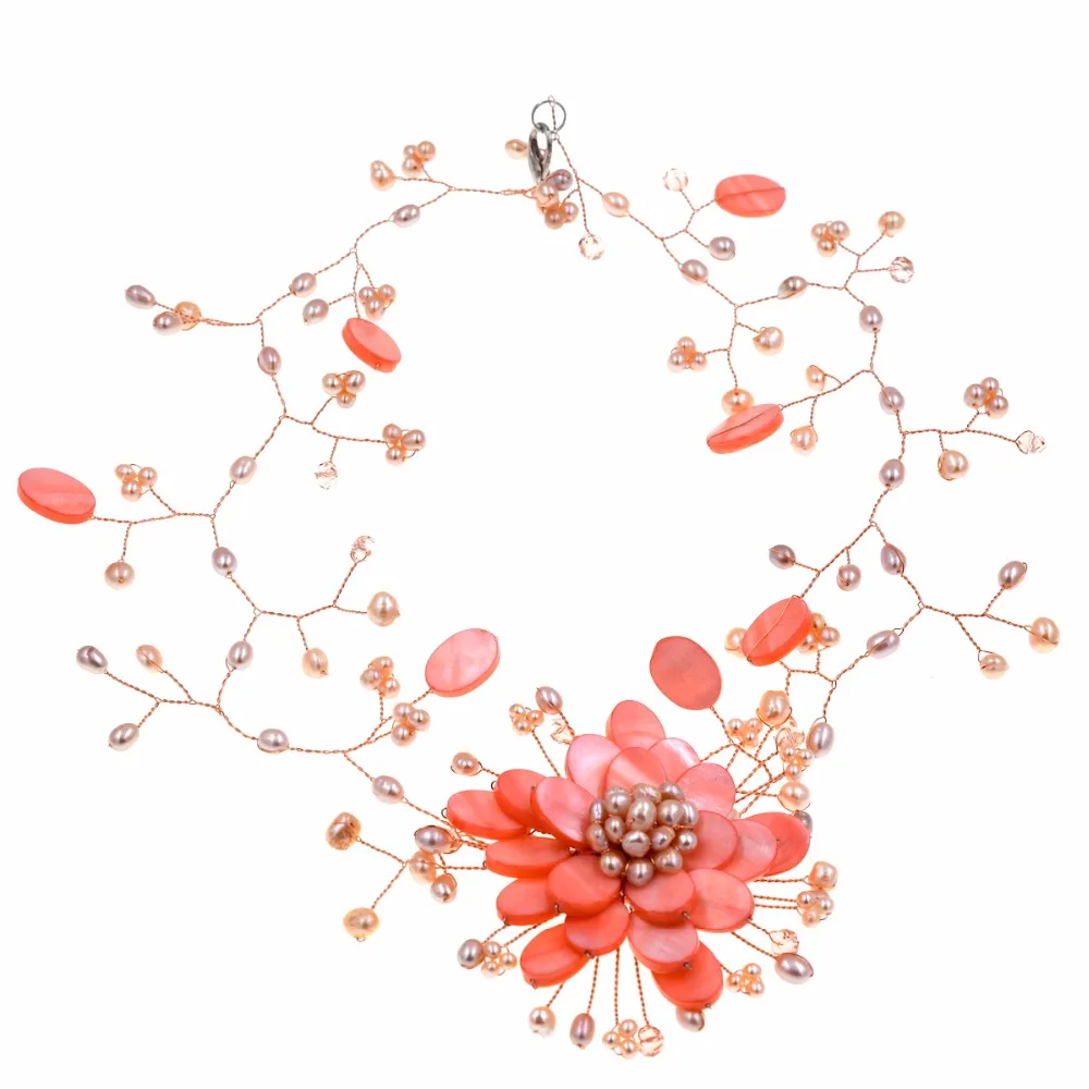 

2017 new arrival handmade baby pink mother of pearl Freshwater flower chokers necklace s wrap nacklace