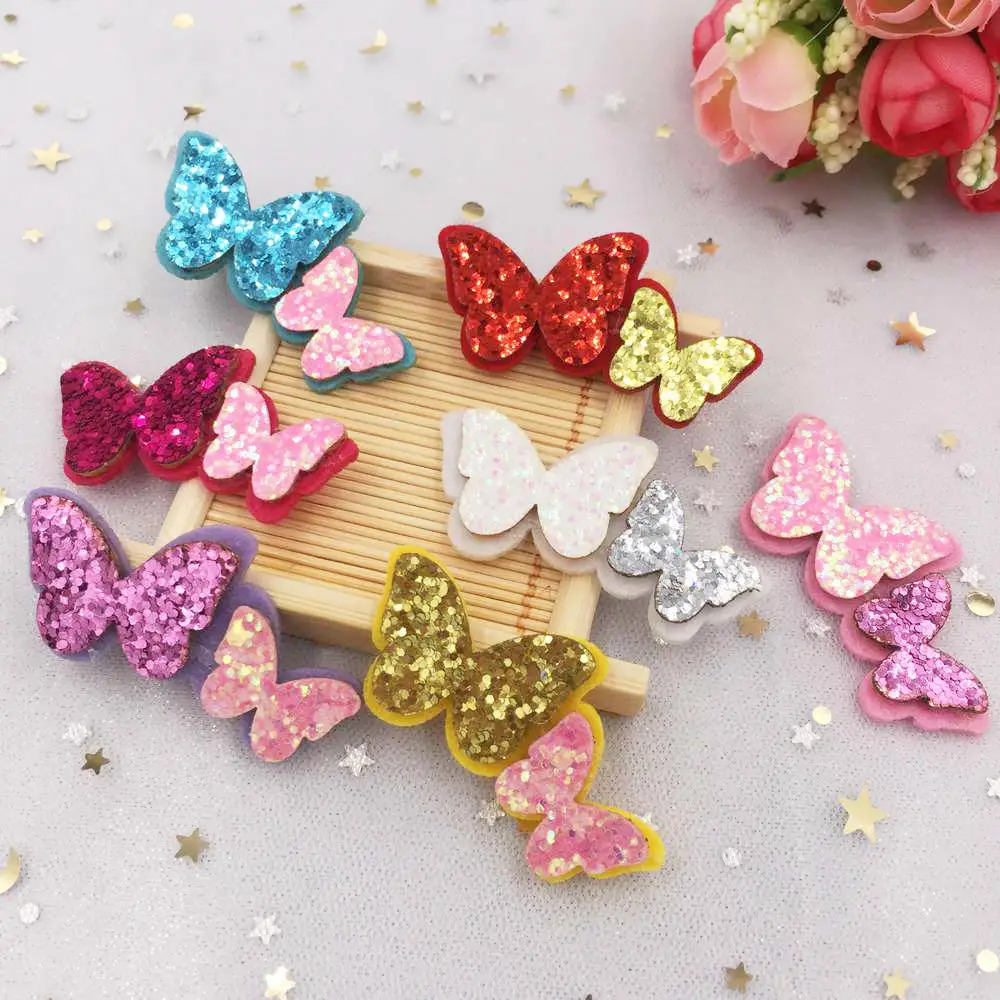 

New 10pcs 28*54mm Glitter Felt Butterfly Applique for Clothe Sewing Supplie DIY Patches A23