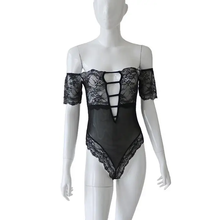 Badydoll Erotic Bodysuit Costumes Slash Plus Size Underwear Black Sexy Neck Women Lingerie Hollow Mesh | Тематическая одежда и