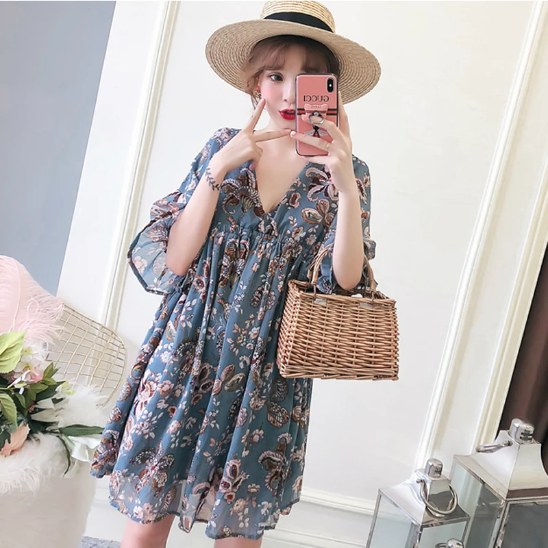 2019 женское летнее платье бохо стиль цветочный шифон пляж Свободные вечерние
