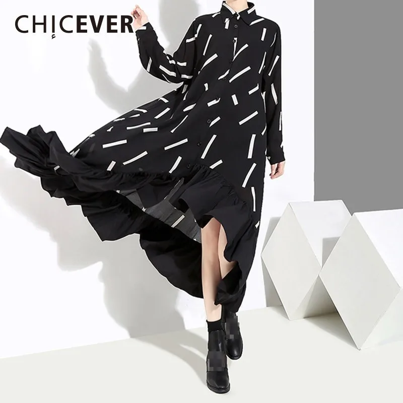 Женское платье в полоску CHICEVER повседневное свободное асимметричное с отложным