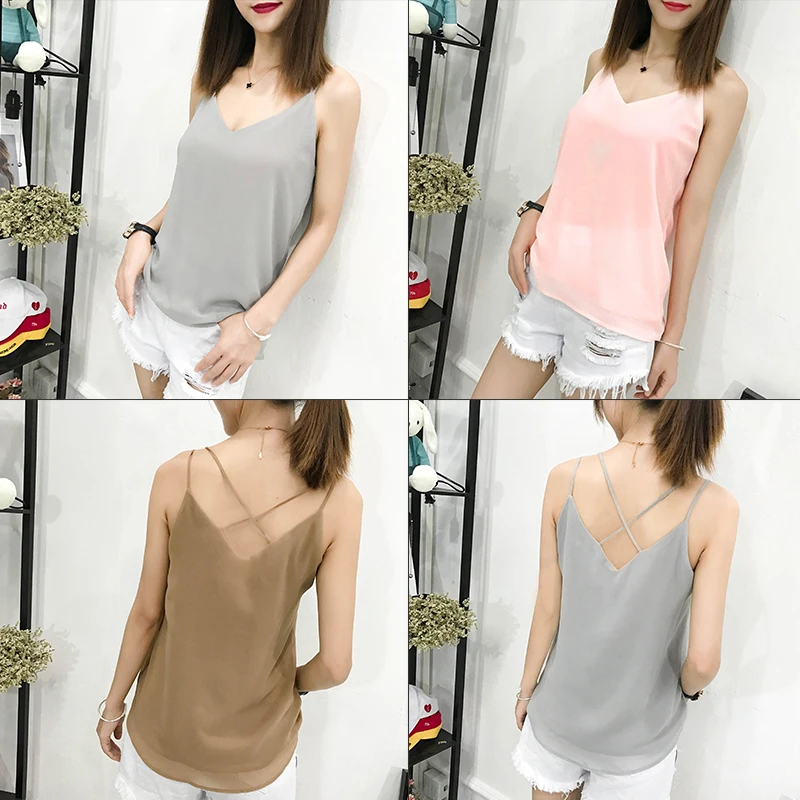 Размеры S 4XL летние женские шифон Camisole Топы майки без рукавов Классические