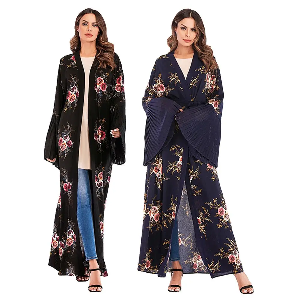 Женский мусульманский кардиган с цветочным принтом Abaya длинное мусульманское
