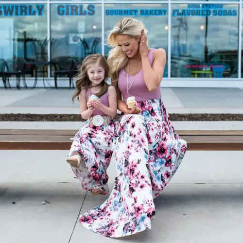 Мама и я одинаковое платье с цветочным рисунком для всей семьи сарафан мамы дочки