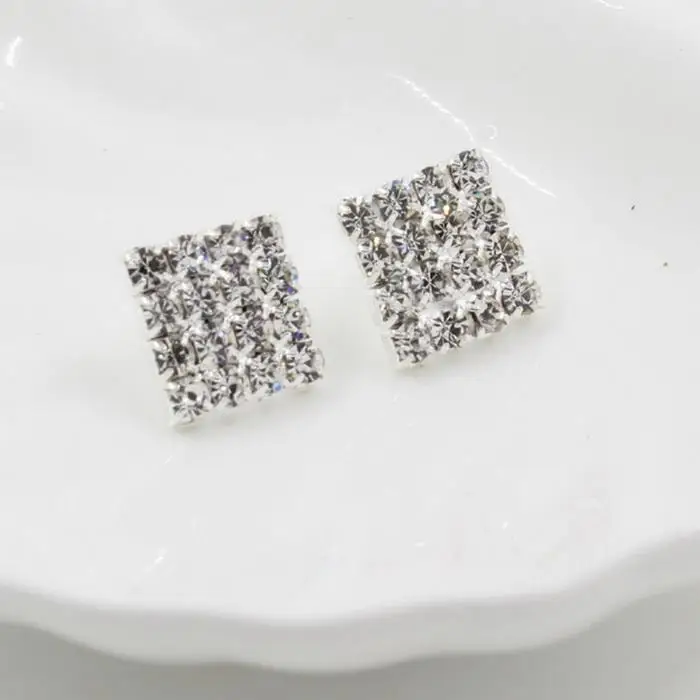 Bling Push Elegant Casual Stud Style Fashion Rhinestone Back Silver Square Earrings Women | Украшения и аксессуары